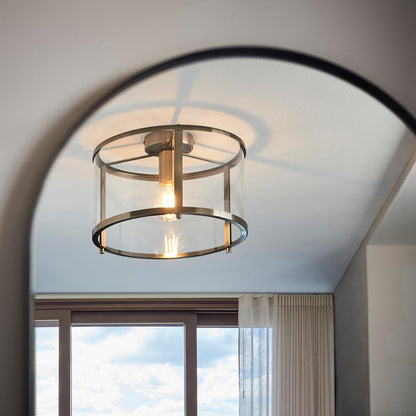 Hopton Metal Flush Ceiling Light In Antique Brass