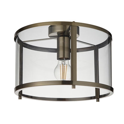 Hopton Metal Flush Ceiling Light In Antique Brass