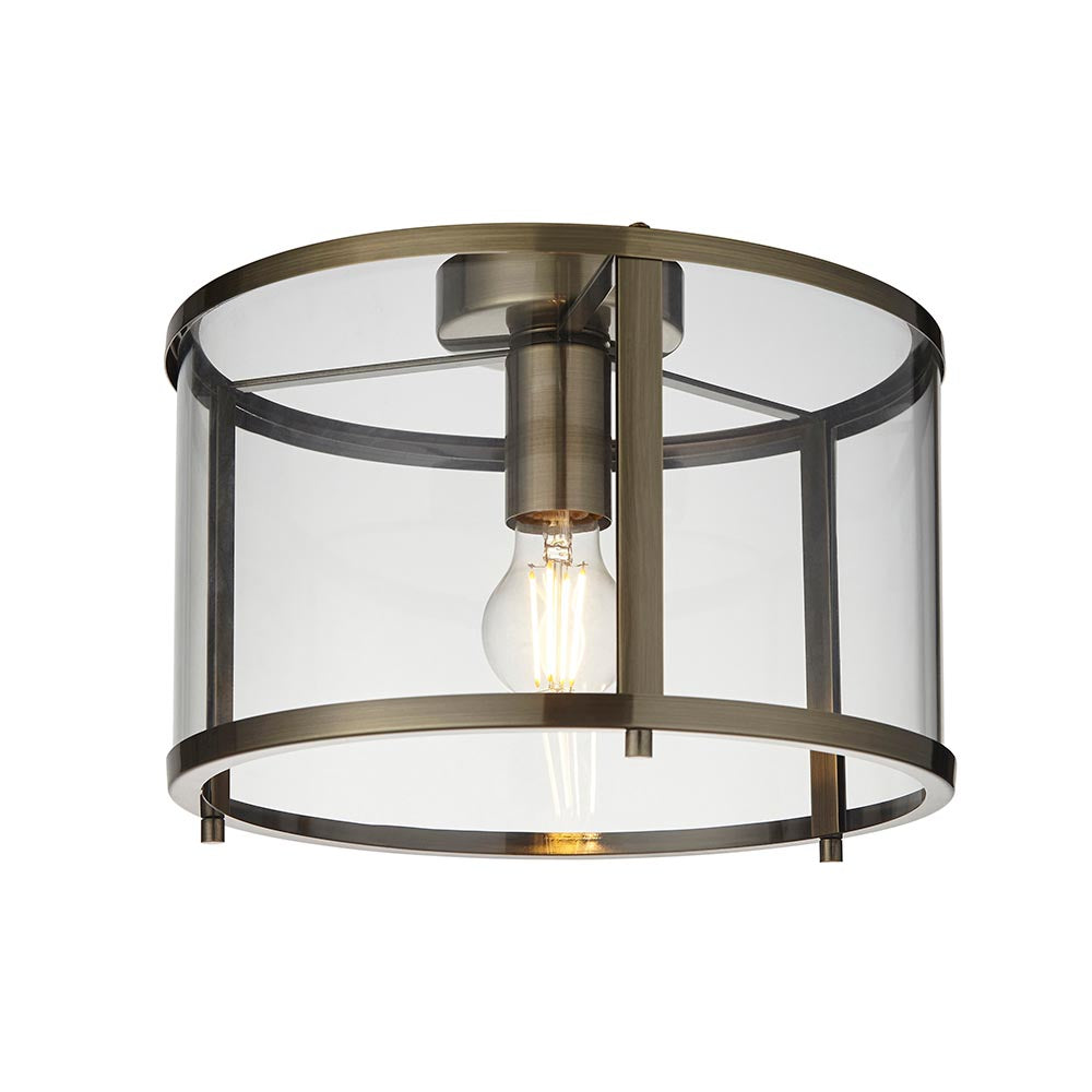 Hopton Metal Flush Ceiling Light In Antique Brass