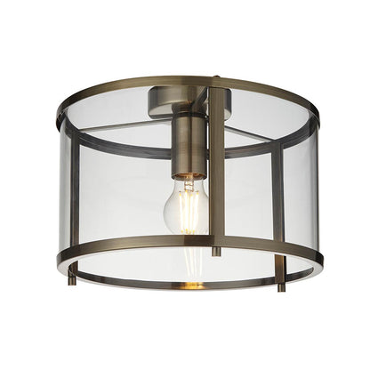 Hopton Metal Flush Ceiling Light In Antique Brass