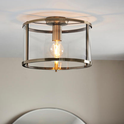 Hopton Metal Flush Ceiling Light In Antique Brass