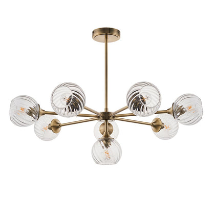 Allegra 8 Lights Clear Spiral Glass Semi Flush Wall Light In Antique Brass