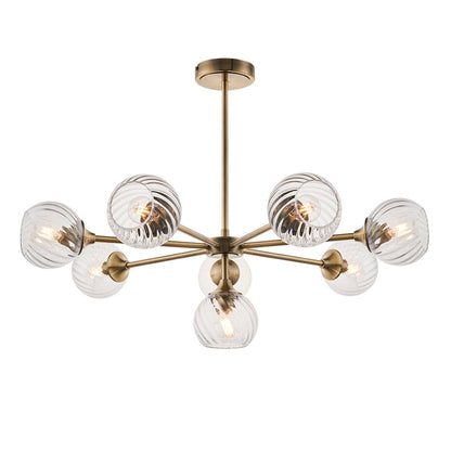 Allegra 8 Lights Clear Spiral Glass Semi Flush Wall Light In Antique Brass