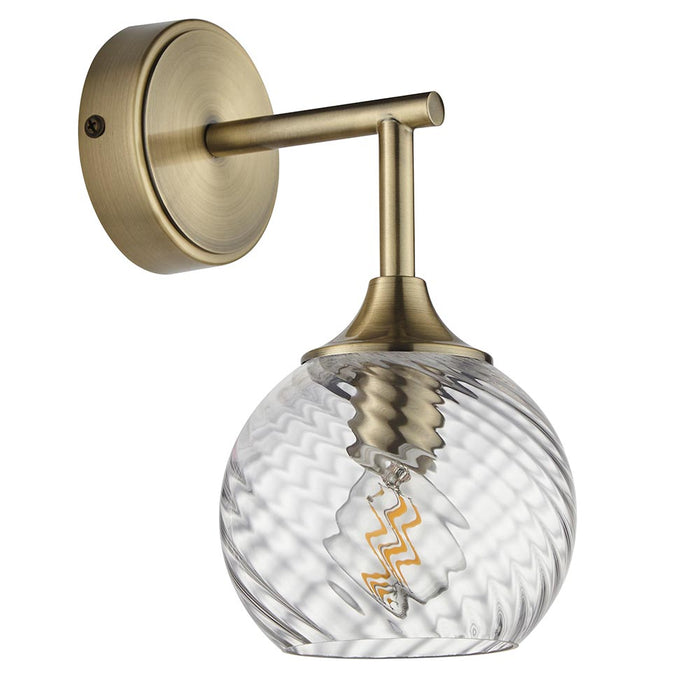 Allegra Clear Spiral Glass Wall Light In Antique Brass