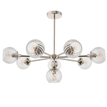 Allegra 8 Lights Clear Spiral Glass Semi Flush Wall Light In Bright Nickel
