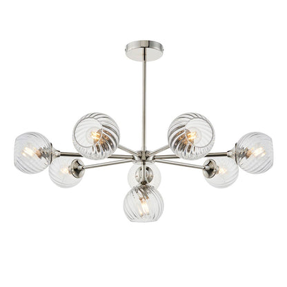 Allegra 8 Lights Clear Spiral Glass Semi Flush Wall Light In Bright Nickel