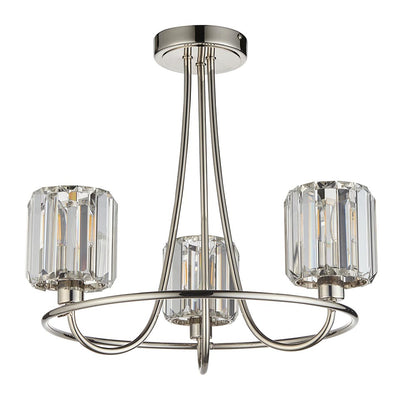 Berenice Clear Cut Glass Shades 3 Lights Semi Flush Ceiling Light In Bright Nickel
