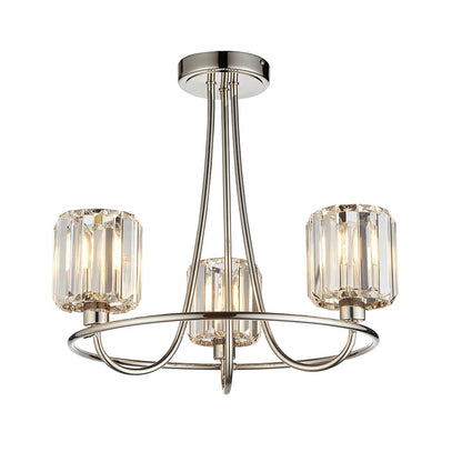 Berenice Clear Cut Glass Shades 3 Lights Semi Flush Ceiling Light In Bright Nickel