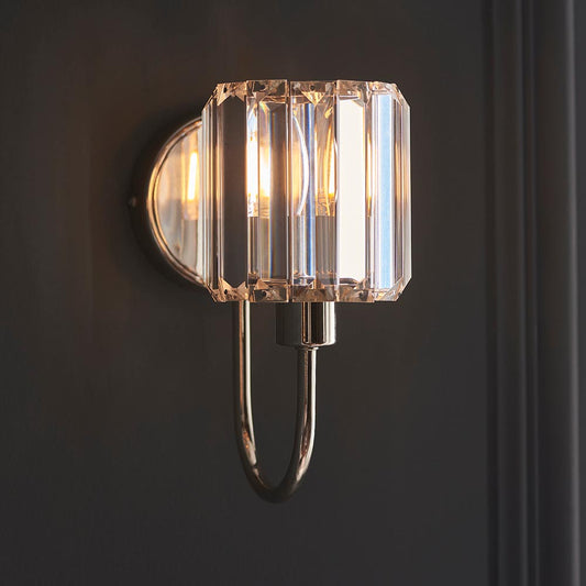 Berenice Clear Cut Glass Shade Wall Light In Bright Nickel