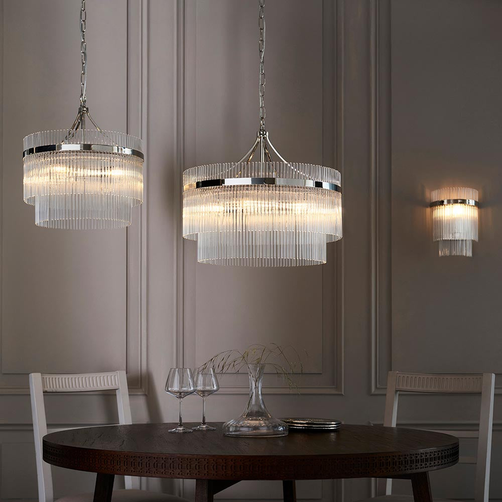 Marietta Clear Glass Rods 5 Lights Ceiling Pendant Light In Polished Nickel