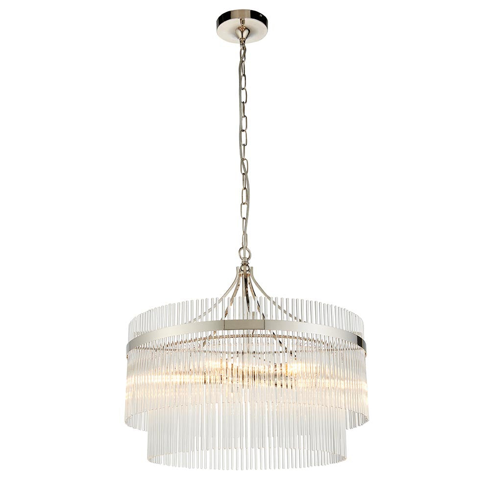 Marietta Clear Glass Rods 5 Lights Ceiling Pendant Light In Polished Nickel