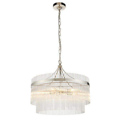 Marietta Clear Glass Rods 5 Lights Ceiling Pendant Light In Polished Nickel