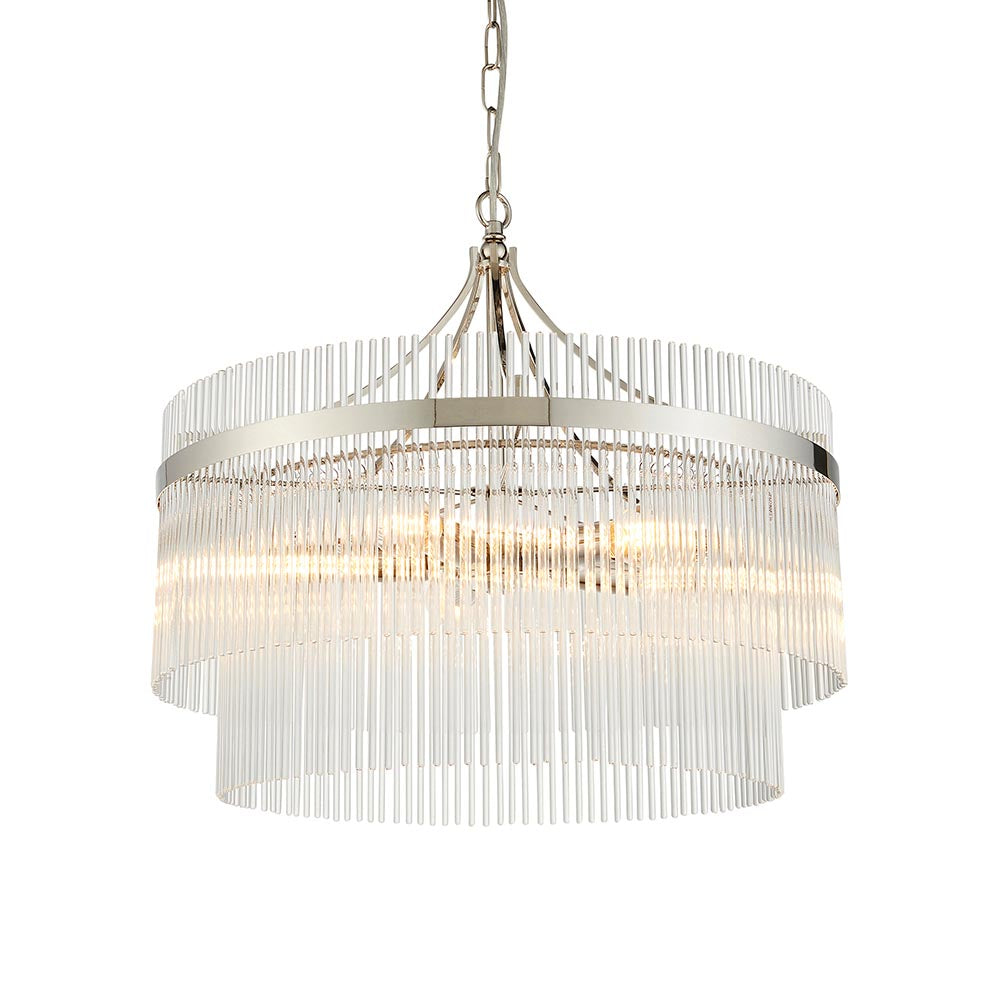 Marietta Clear Glass Rods 5 Lights Ceiling Pendant Light In Polished Nickel
