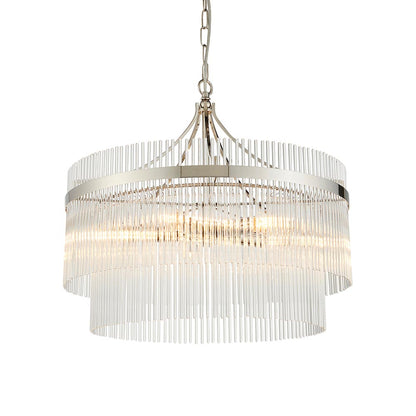 Marietta Clear Glass Rods 5 Lights Ceiling Pendant Light In Polished Nickel