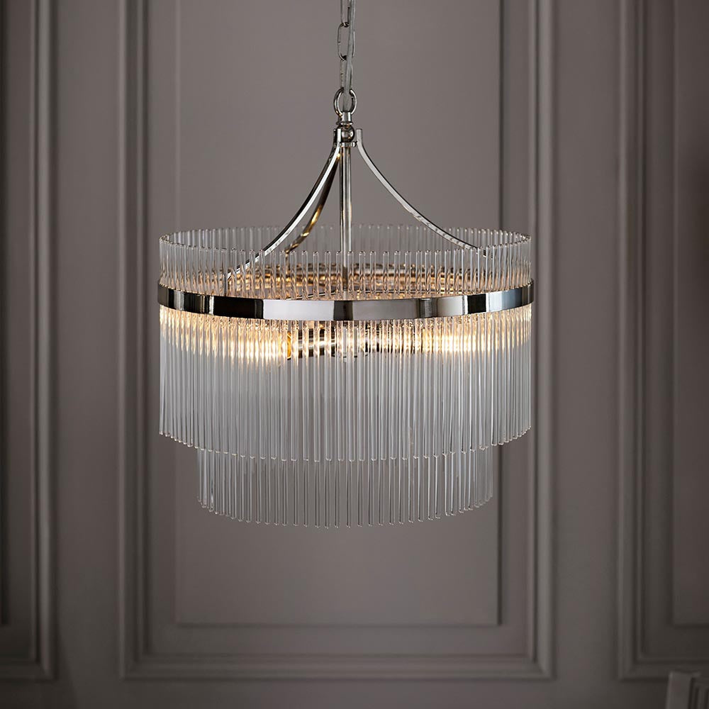 Marietta Clear Glass Rods 5 Lights Ceiling Pendant Light In Polished Nickel