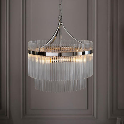Marietta Clear Glass Rods 5 Lights Ceiling Pendant Light In Polished Nickel