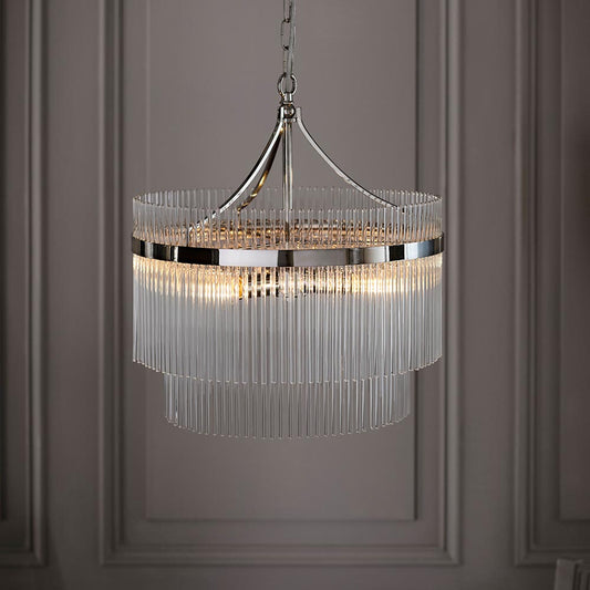 Marietta Clear Glass Rods 5 Lights Ceiling Pendant Light In Polished Nickel
