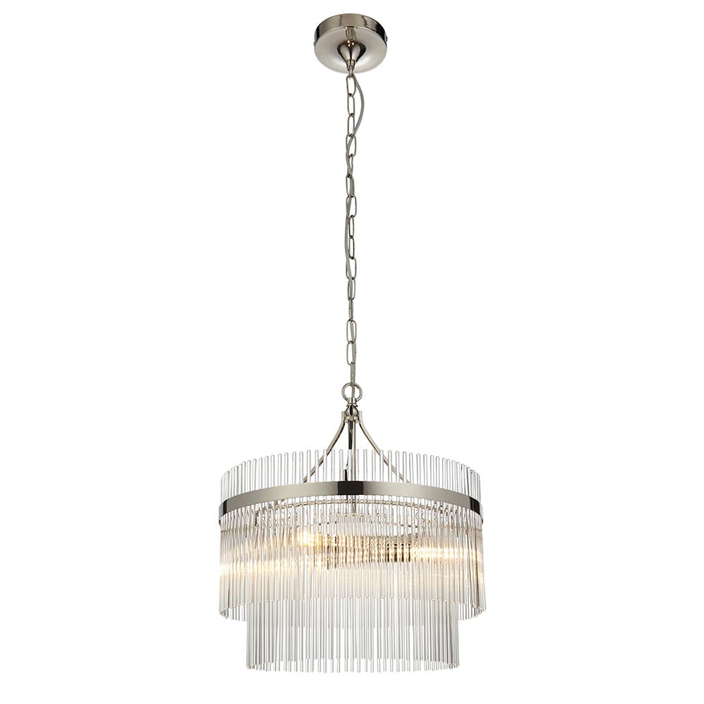 Marietta Clear Glass Rods 3 Lights Ceiling Pendant Light In Polished Nickel