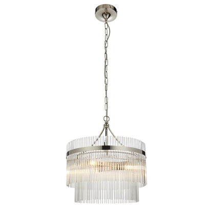 Marietta Clear Glass Rods 3 Lights Ceiling Pendant Light In Polished Nickel