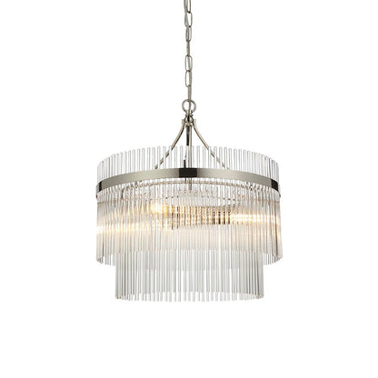Marietta Clear Glass Rods 3 Lights Ceiling Pendant Light In Polished Nickel