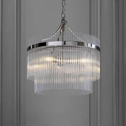 Marietta Clear Glass Rods 3 Lights Ceiling Pendant Light In Polished Nickel