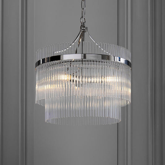 Marietta Clear Glass Rods 3 Lights Ceiling Pendant Light In Polished Nickel