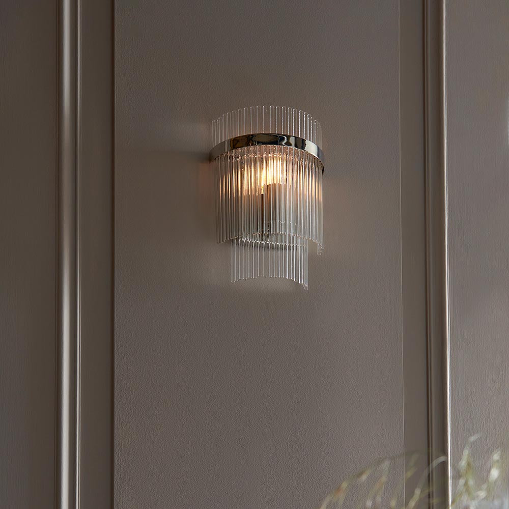 Marietta Clear Glass Rods Wall Light In Polished Nickel