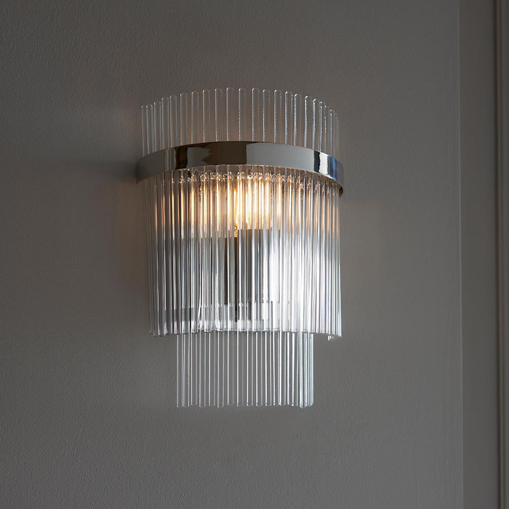 Marietta Clear Glass Rods Wall Light In Polished Nickel