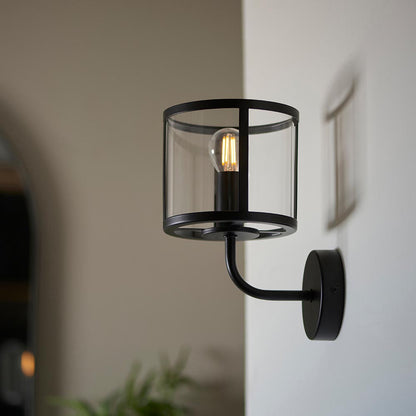 Hopton Clear Glass Shade Wall Light In Matt Black