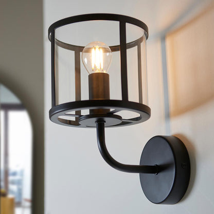 Hopton Clear Glass Shade Wall Light In Matt Black