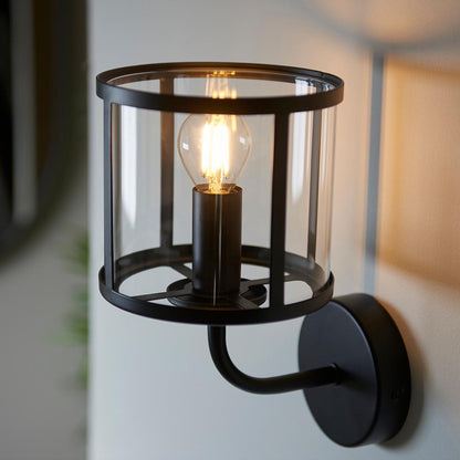 Hopton Clear Glass Shade Wall Light In Matt Black