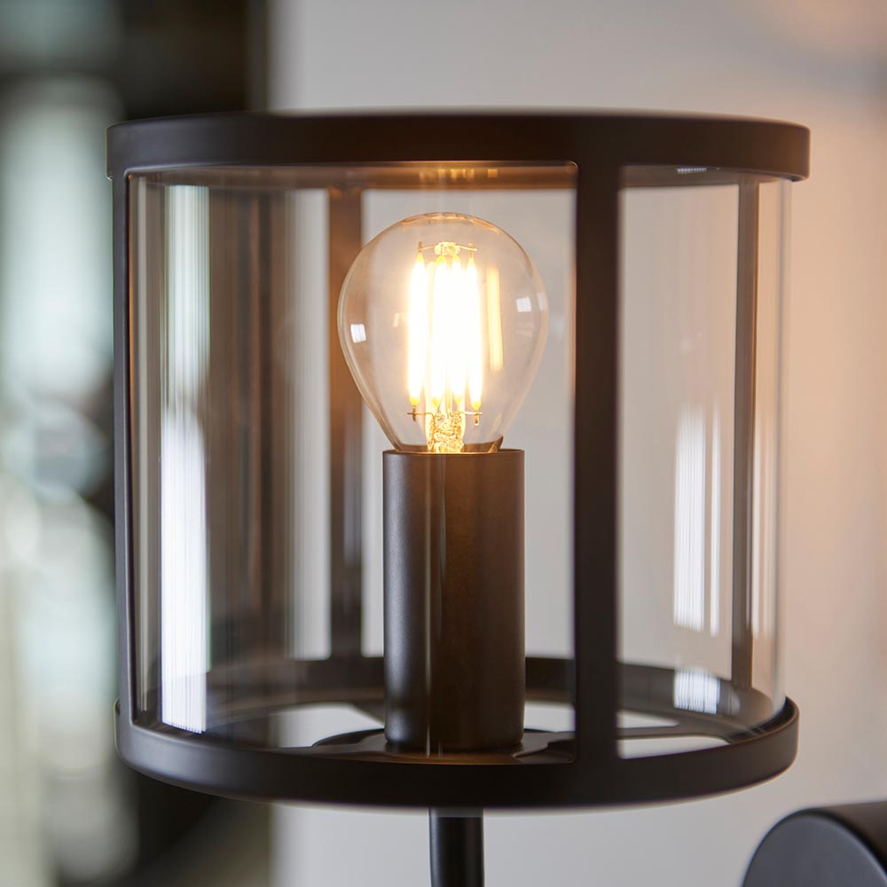 Hopton Clear Glass Shade Wall Light In Matt Black