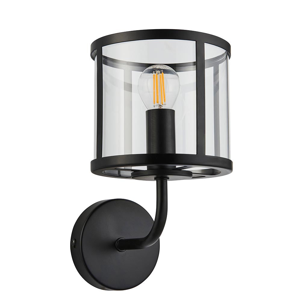 Hopton Clear Glass Shade Wall Light In Matt Black
