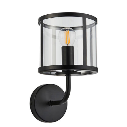 Hopton Clear Glass Shade Wall Light In Matt Black