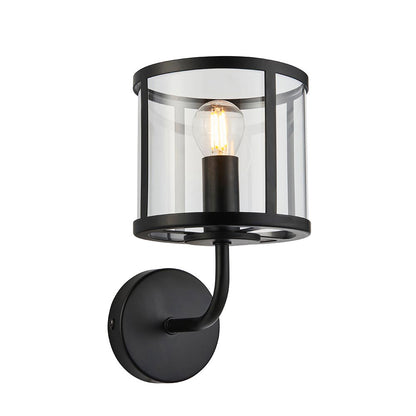 Hopton Clear Glass Shade Wall Light In Matt Black