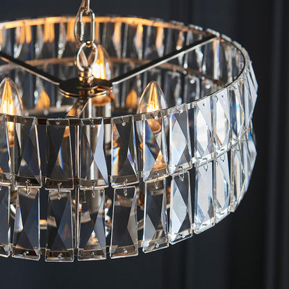 Clifton Clear Cut Faceted Glass 3 Lights Ceiling Pendant Light In Bright Nickel
