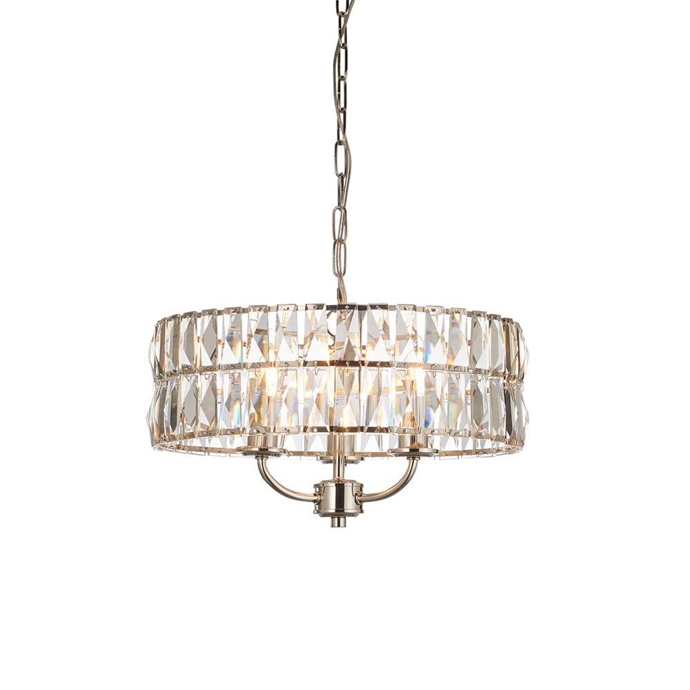 Clifton Clear Cut Faceted Glass 3 Lights Ceiling Pendant Light In Bright Nickel