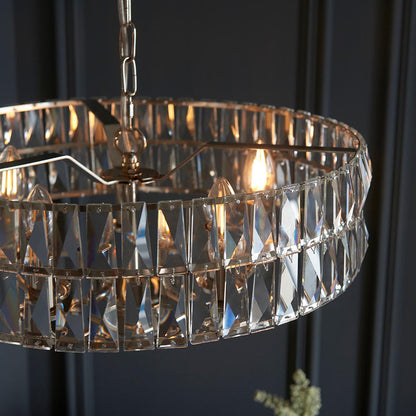 Clifton Clear Cut Faceted Glass 5 Lights Ceiling Pendant Light In Bright Nickel