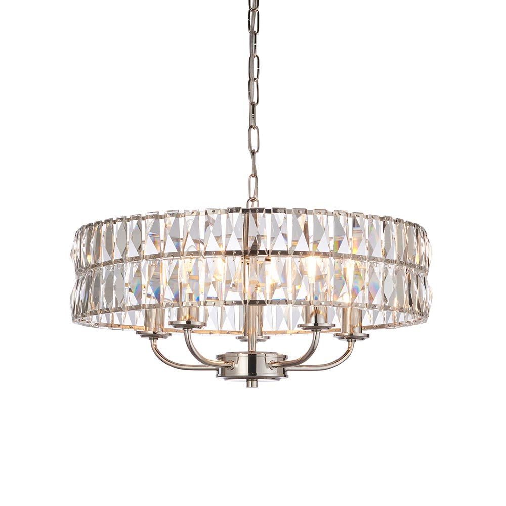 Clifton Clear Cut Faceted Glass 5 Lights Ceiling Pendant Light In Bright Nickel