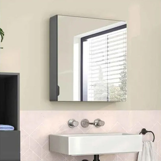 Atlas Wall Hung Wooden Bathroom Mirrored Storage Cabinet In Grey