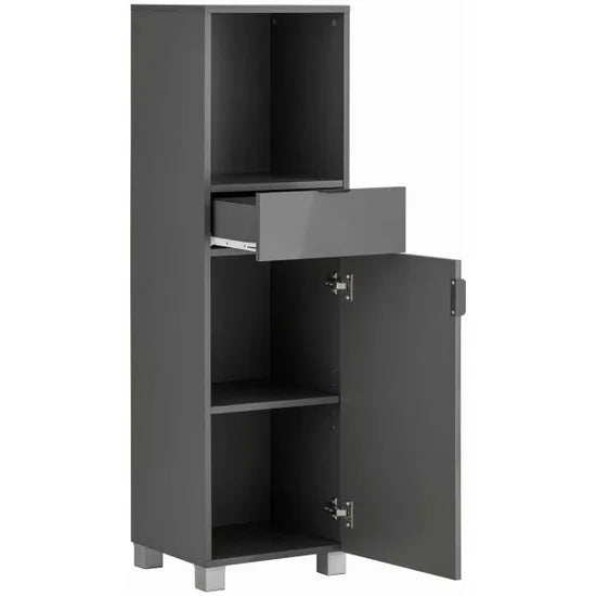 Atlas Wooden Bathroom Storage Cabinet With 1 Door And 1 Drawer In Grey