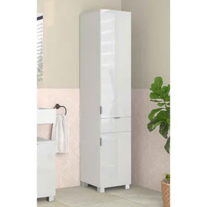 Atlas Tall Wooden Bathroom Storage Cabinet With 1 Door And 1 Drawer In White