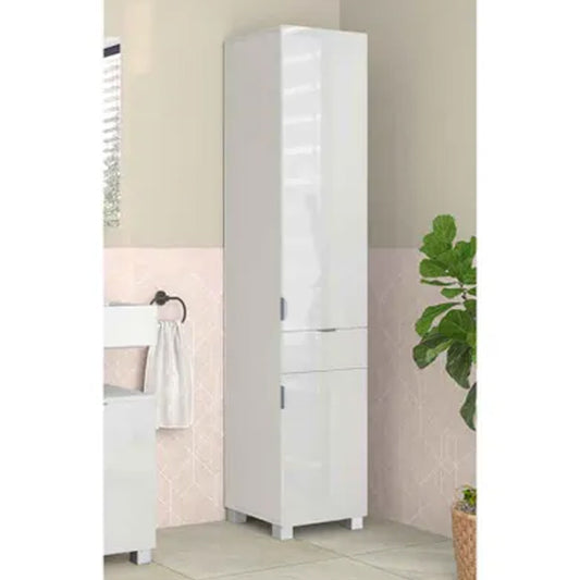 Atlas Tall Wooden Bathroom Storage Cabinet With 1 Door And 1 Drawer In White