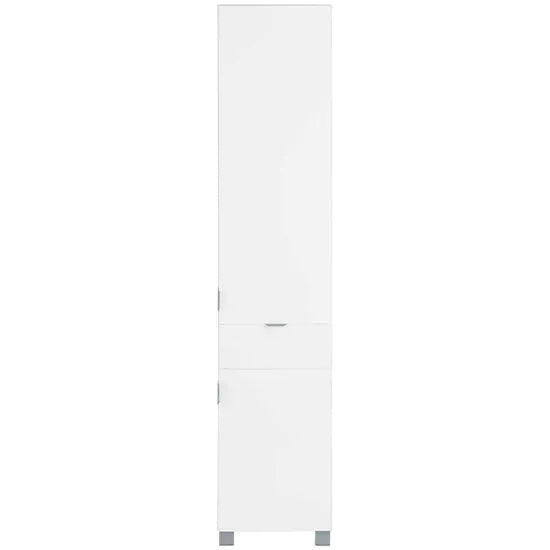 Atlas Tall Wooden Bathroom Storage Cabinet With 1 Door And 1 Drawer In White