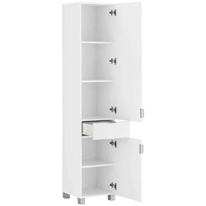 Atlas Tall Wooden Bathroom Storage Cabinet With 1 Door And 1 Drawer In White