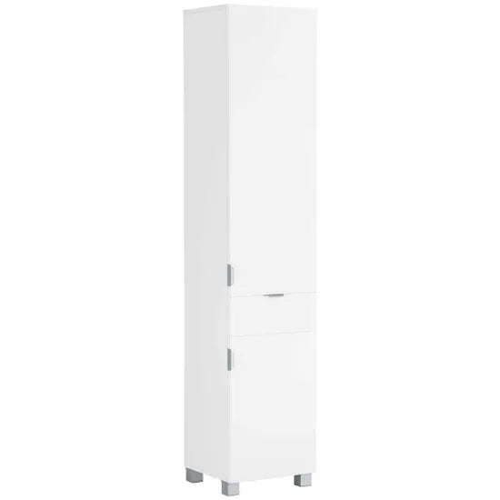Atlas Tall Wooden Bathroom Storage Cabinet With 1 Door And 1 Drawer In White
