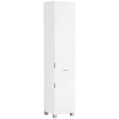 Atlas Tall Wooden Bathroom Storage Cabinet With 1 Door And 1 Drawer In White