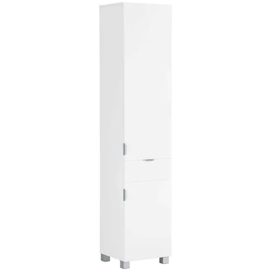 Atlas Tall Wooden Bathroom Storage Cabinet With 1 Door And 1 Drawer In White