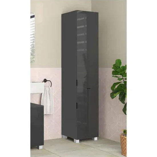 Atlas Tall Wooden Bathroom Storage Cabinet With 1 Door And 1 Drawer In Grey