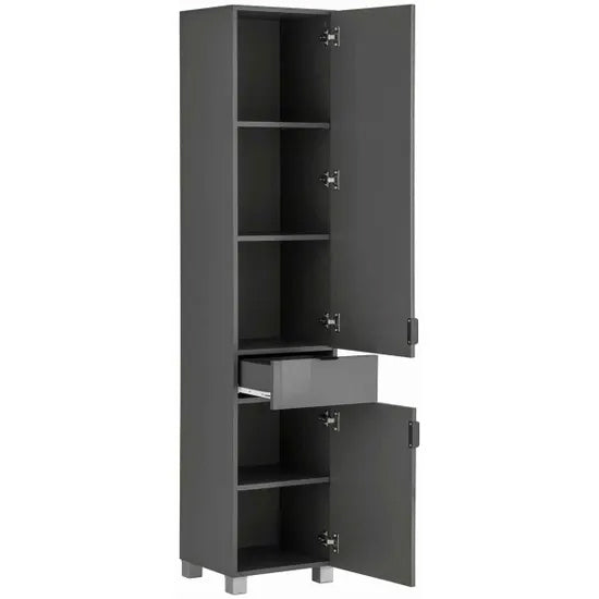 Atlas Tall Wooden Bathroom Storage Cabinet With 1 Door And 1 Drawer In Grey
